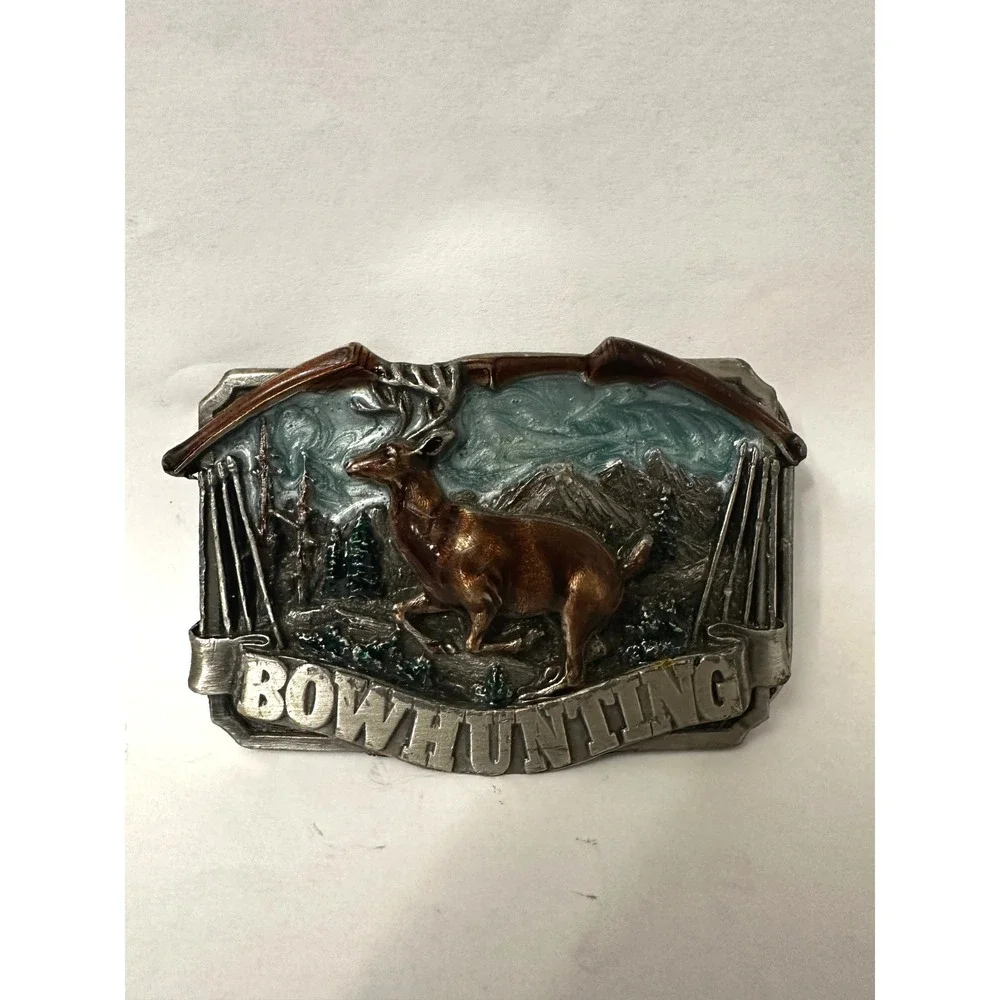 Vintage 1983 Bergamot Brass Works Bowhunting Belt Buckle Siskiyou Co F-146 COLOR